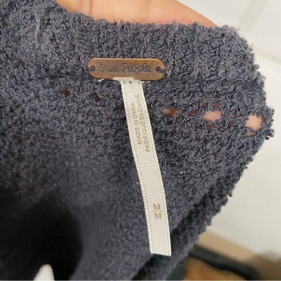 Free People Black Distressed Knit Short Sleeve Crewneck Sweater - Picture 3 of 3